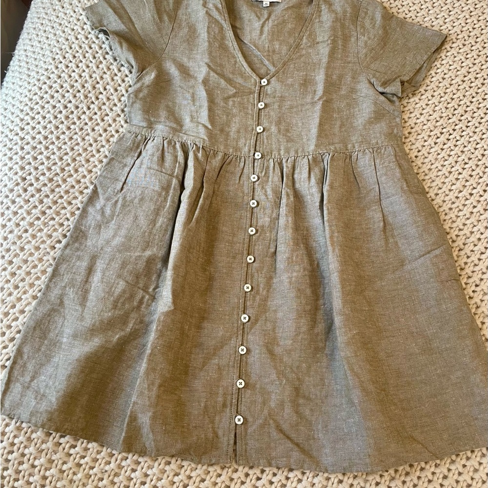 Madewell Button-Front Linen blend Mini Dress w/ Pockets